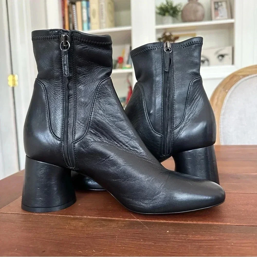 NEW KHAITE 65mm Wythe Black Leather Ankle Boots, Size 38.5 EU